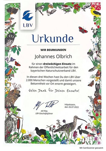 Urkunde für besondere Leistung ausgestellt vom LBV Urkunde für besondere Leistung ausgestellt vom LBV